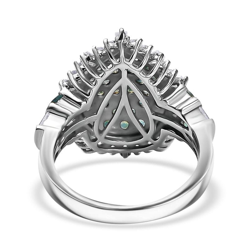 D'Joy Narsipatnam Alexandrite and Moissanite 2.20 ctw Spray Look Ring in Rhodium Over Sterling Silver (Size 10.0)