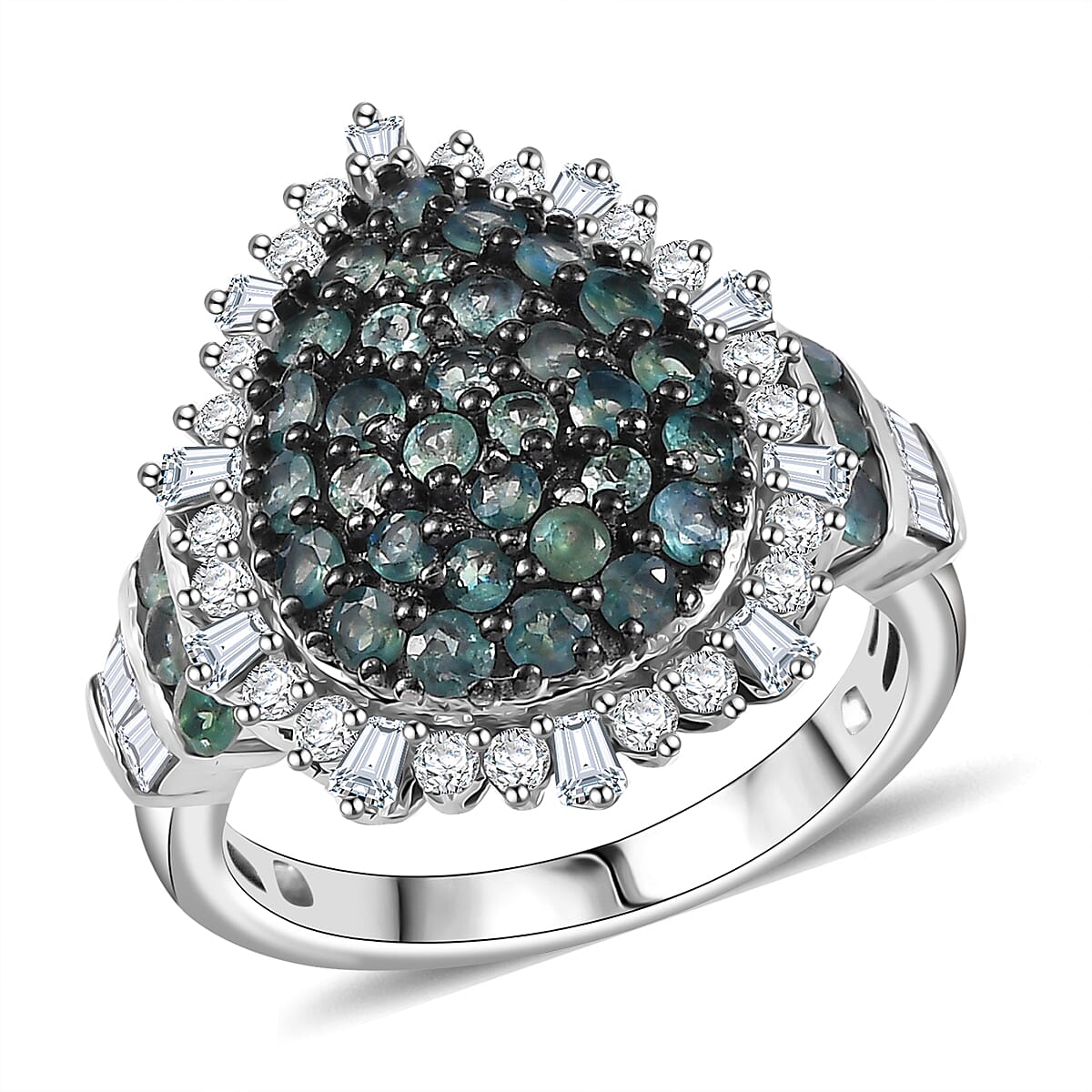 D'Joy Narsipatnam Alexandrite and Moissanite 2.20 ctw Spray Look Ring in Rhodium Over Sterling Silver (Size 5.0) image number 0