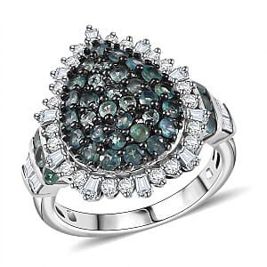 D'Joy Narsipatnam Alexandrite and Moissanite 2.20 ctw Spray Look Ring in Rhodium Over Sterling Silver (Size 7.0)