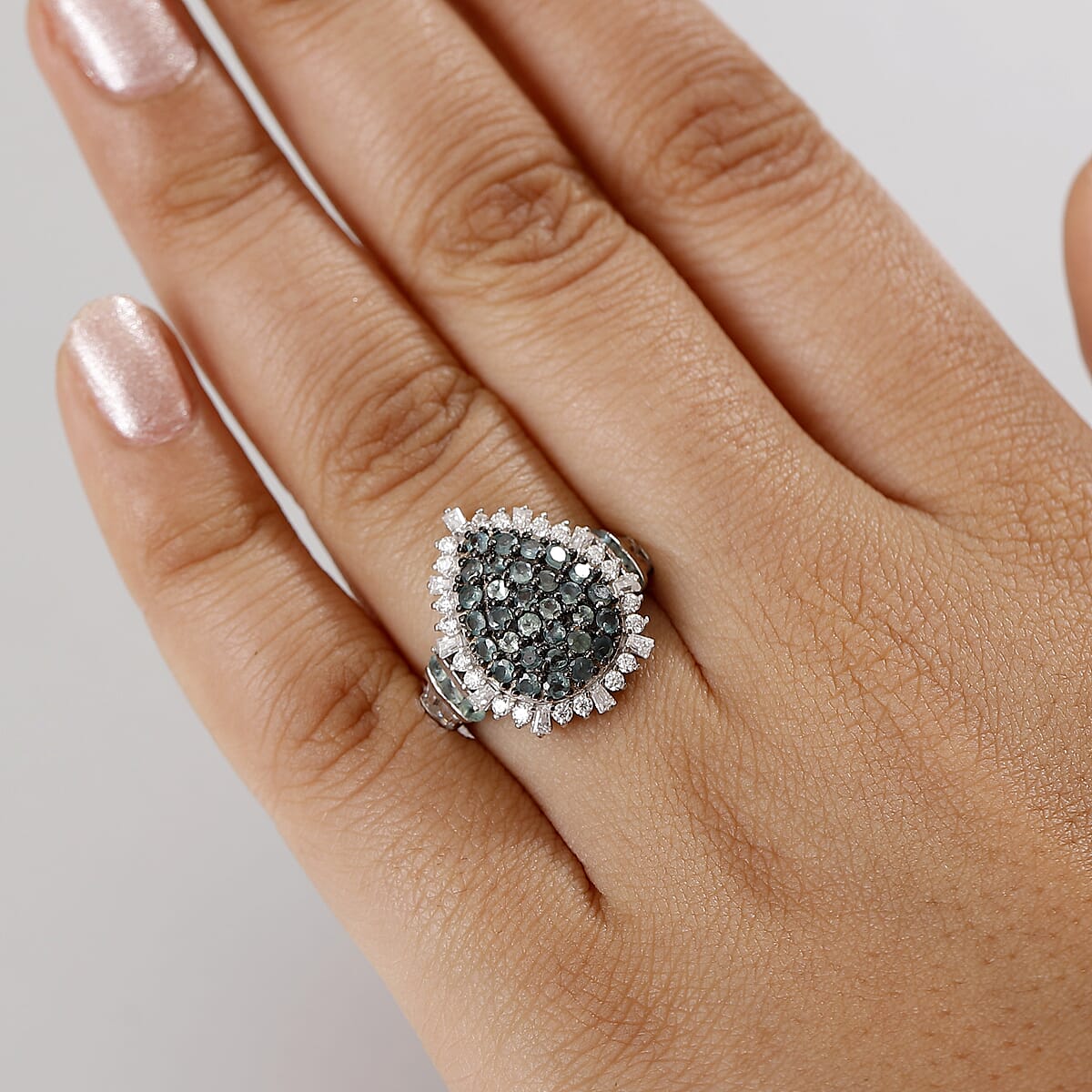 D'Joy Narsipatnam Alexandrite and Moissanite 2.20 ctw Spray Look Ring in Rhodium Over Sterling Silver (Size 7.0) image number 2