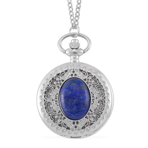 Strada Lapis Lazuli Japanese Movement Floral Pocket Watch With Chain 36 Inches