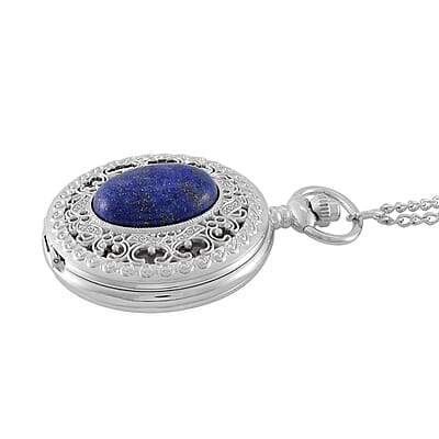 Strada Lapis Lazuli Japanese Movement Floral Pocket Watch With Chain 36 Inches