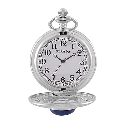 Strada Lapis Lazuli Japanese Movement Floral Pocket Watch With Chain 36 Inches