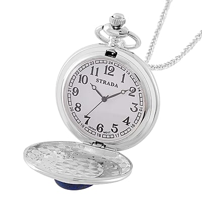 Strada Lapis Lazuli Japanese Movement Floral Pocket Watch With Chain 36 Inches