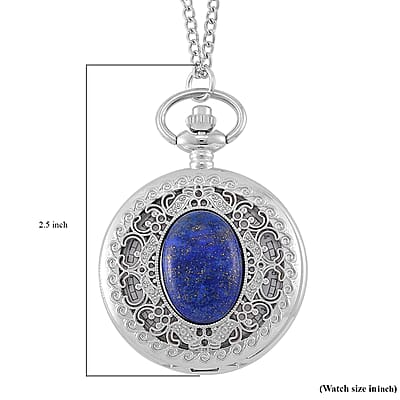 Strada Lapis Lazuli Japanese Movement Floral Pocket Watch With Chain 36 Inches