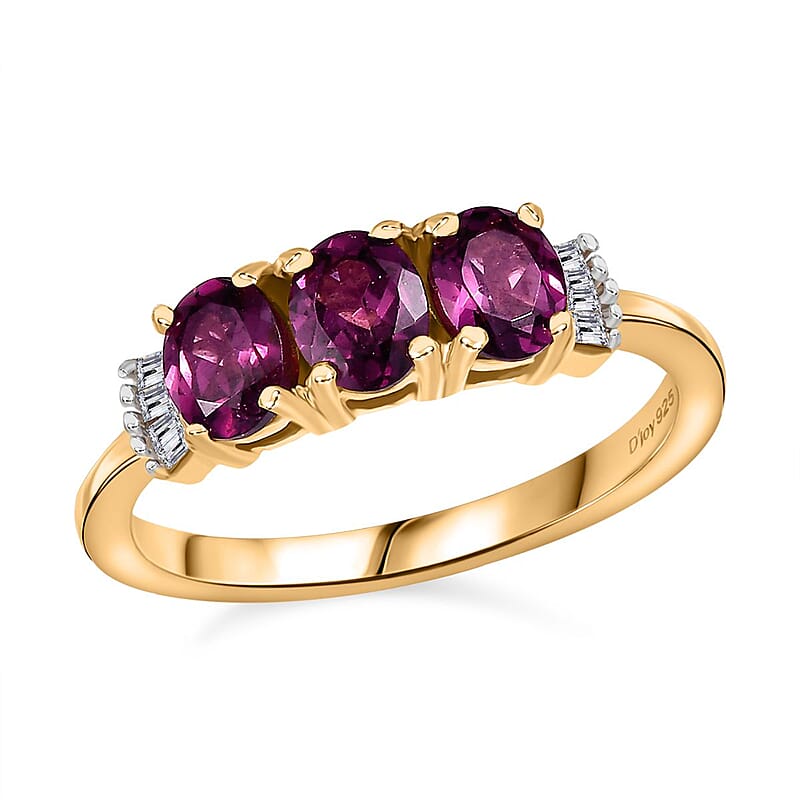 D'Joy Premium Radiant Ember Garnet and Diamond 1.40 ctw Ring in 18K Vermeil Yellow Gold Sterling Silver (Size 7.0)
