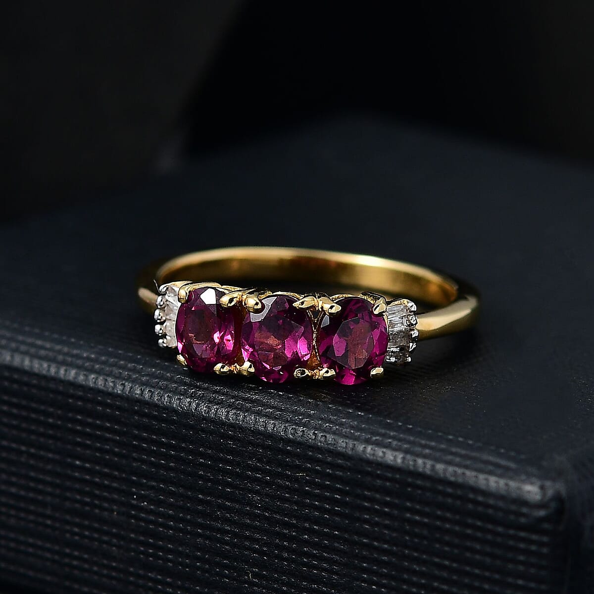 D'Joy Premium Radiant Ember Garnet and Diamond 1.40 ctw Ring in 18K Vermeil Yellow Gold Sterling Silver (Size 7.0) image number 1