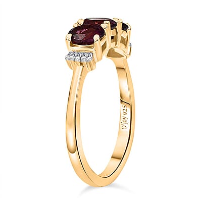 D'Joy Premium Radiant Ember Garnet and Diamond 1.40 ctw Ring in 18K Vermeil Yellow Gold Sterling Silver (Size 7.0)