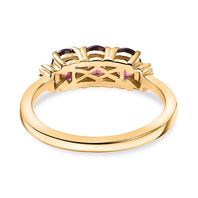 D'Joy Premium Radiant Ember Garnet and Diamond 1.40 ctw Ring in 18K Vermeil Yellow Gold Sterling Silver (Size 7.0)