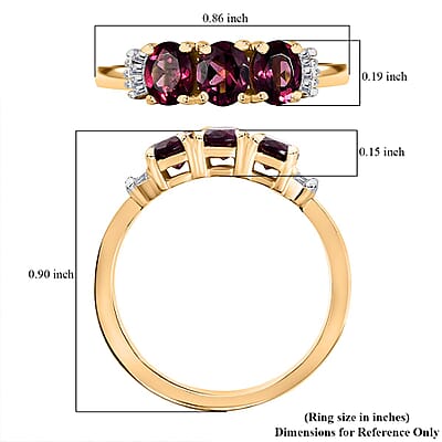 D'Joy Premium Radiant Ember Garnet and Diamond 1.40 ctw Ring in 18K Vermeil Yellow Gold Sterling Silver (Size 7.0)