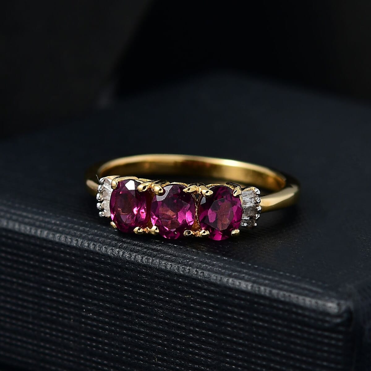 Premium Radiant Ember Garnet and Diamond 1.40 ctw Ring in 18K Vermeil Yellow Gold Sterling Silver (Size 9.0) image number 1