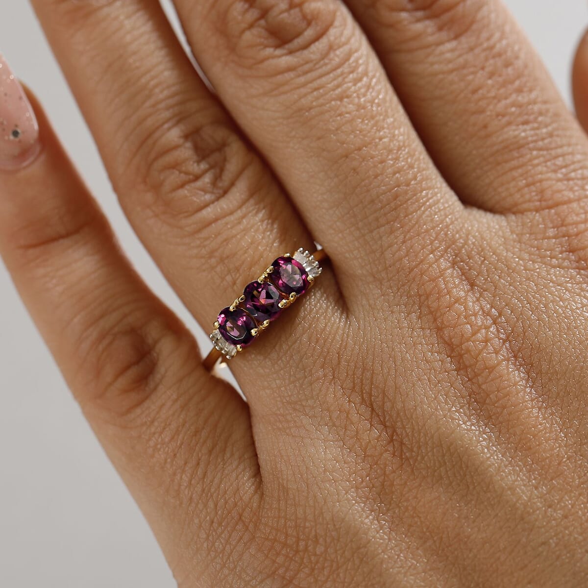 Premium Radiant Ember Garnet and Diamond 1.40 ctw Ring in 18K Vermeil Yellow Gold Sterling Silver (Size 9.0) image number 2