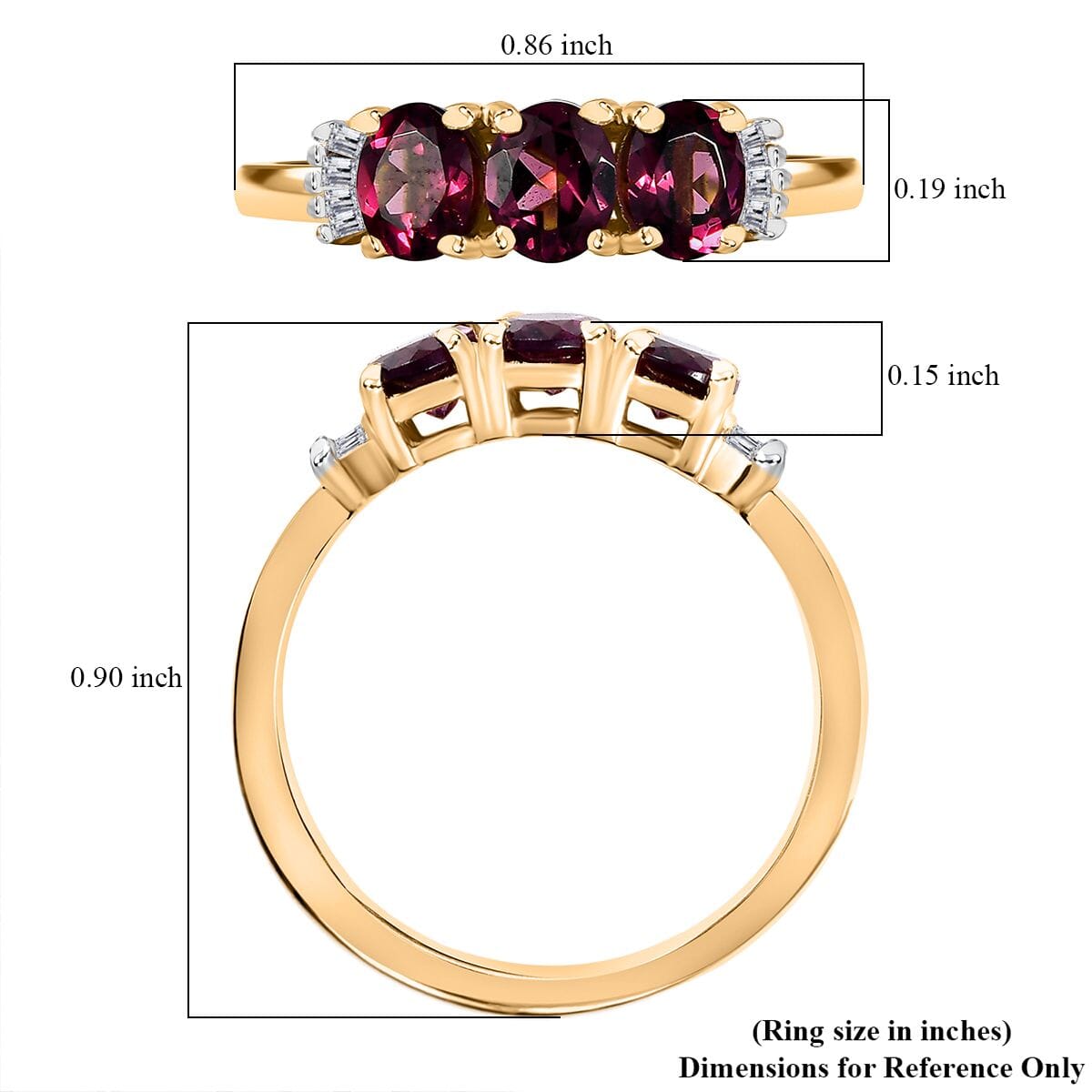 Premium Radiant Ember Garnet and Diamond 1.40 ctw Ring in 18K Vermeil Yellow Gold Sterling Silver (Size 9.0) image number 5