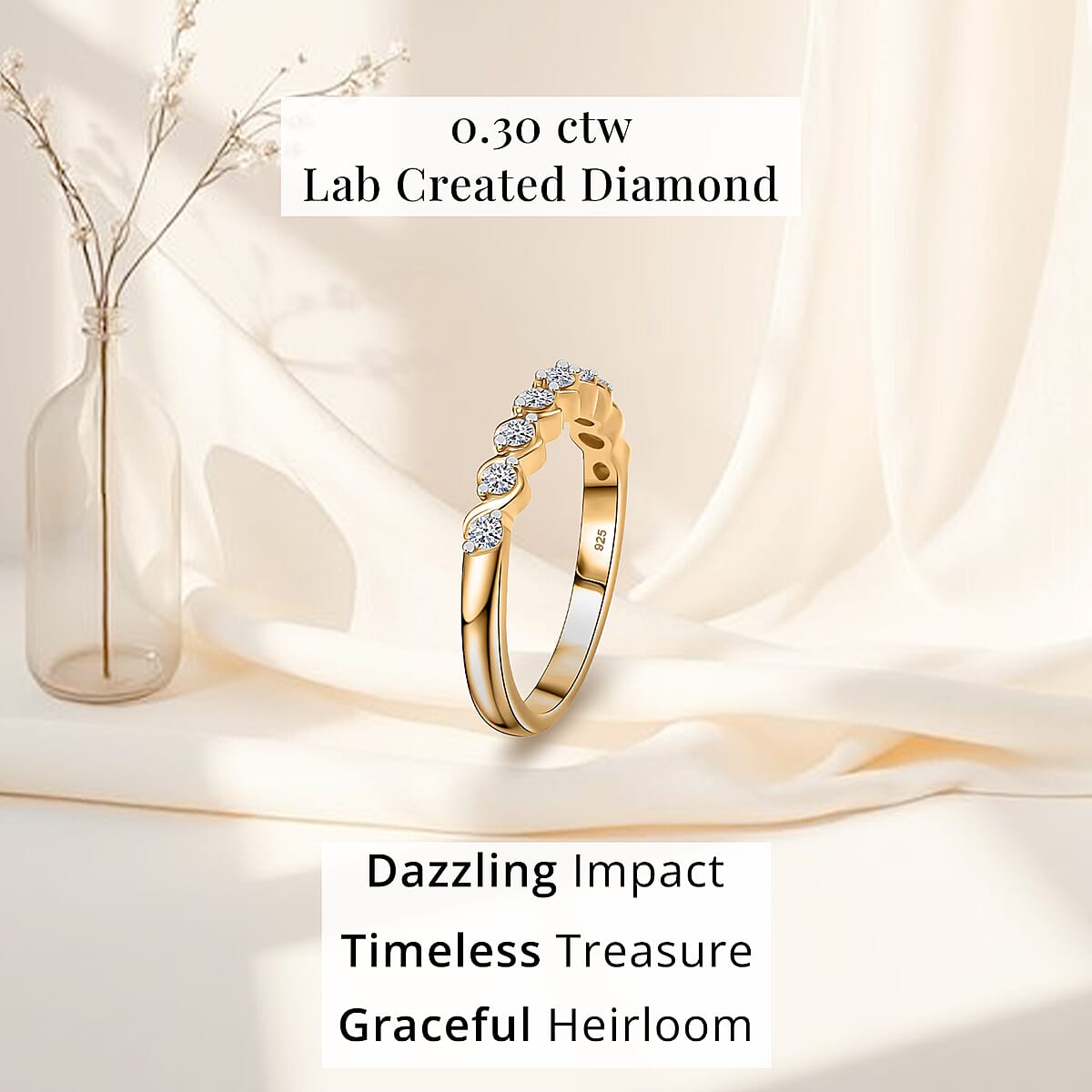 Luxuriant Lab Grown Diamond 0.30 ctw Band Ring in 18K Vermeil YG Over Sterling Silver (Size  5.0) image number 4