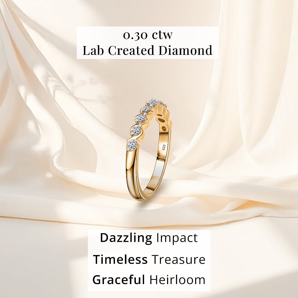 Luxuriant Lab Grown Diamond 0.30 ctw Band Ring in 18K Vermeil YG Over Sterling Silver (Size  8.0) image number 4