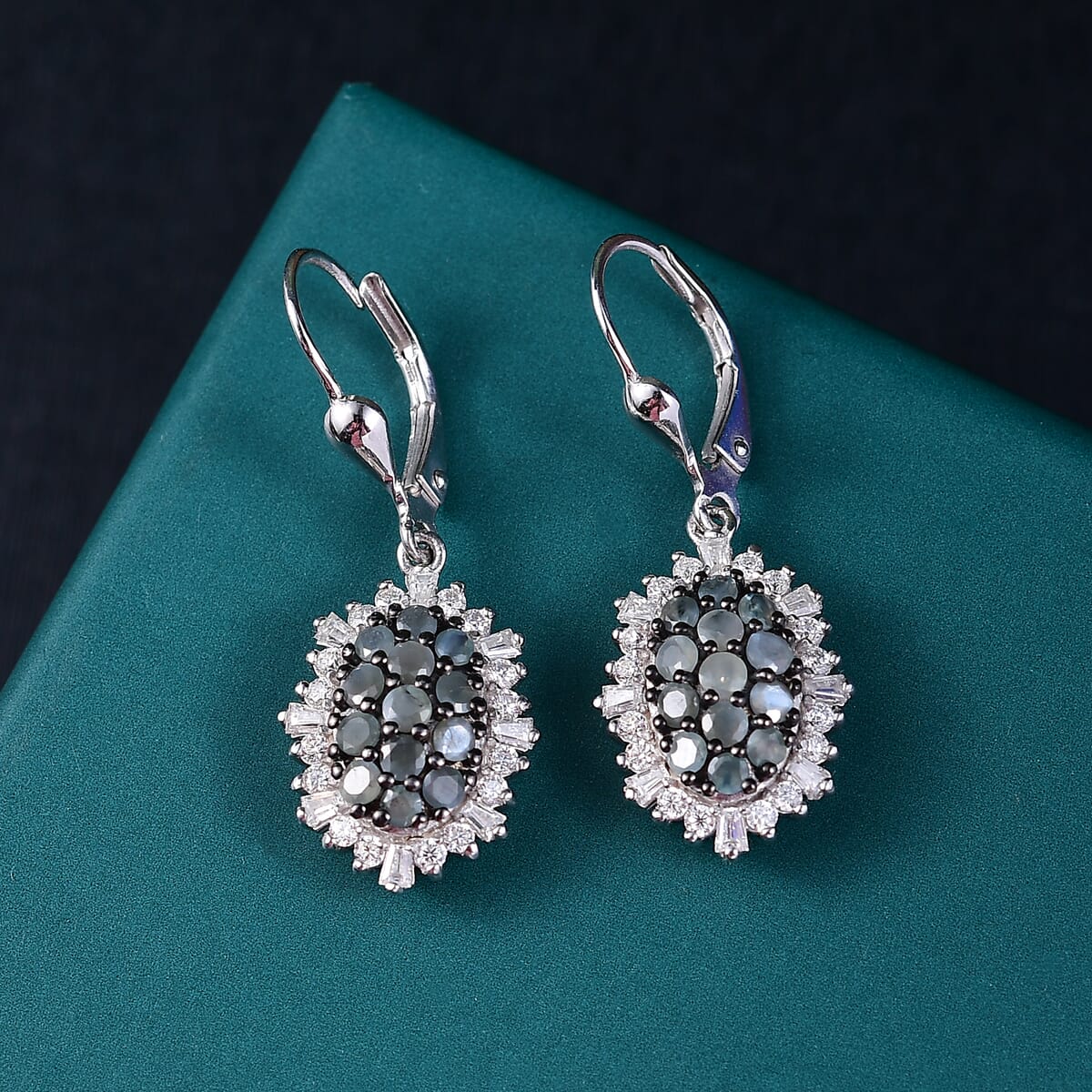 Narsipatnam Alexandrite and Moissanite 2.30 ctw Spray Look Earrings in Rhodium Over Sterling Silver image number 1