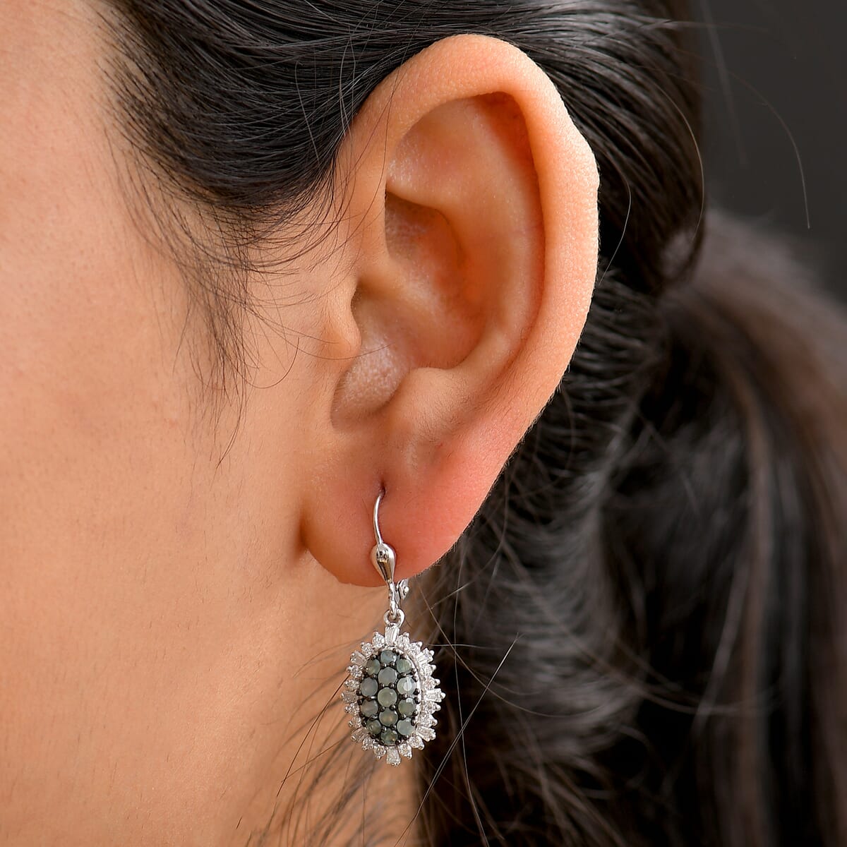 Narsipatnam Alexandrite and Moissanite 2.30 ctw Spray Look Earrings in Rhodium Over Sterling Silver image number 2