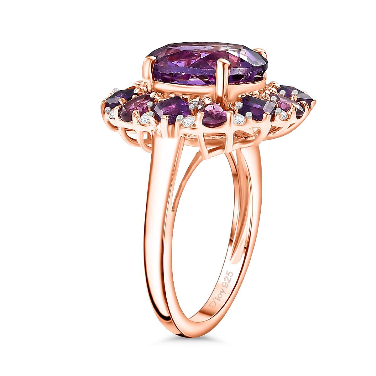 D'Joy AAA Rose De France Amethyst and Multi Gemstone 8.20 ctw Dahlia Flower Ring in 18K Vermeil Rose Gold Over Sterling Silver (Size 7.0) image number 3