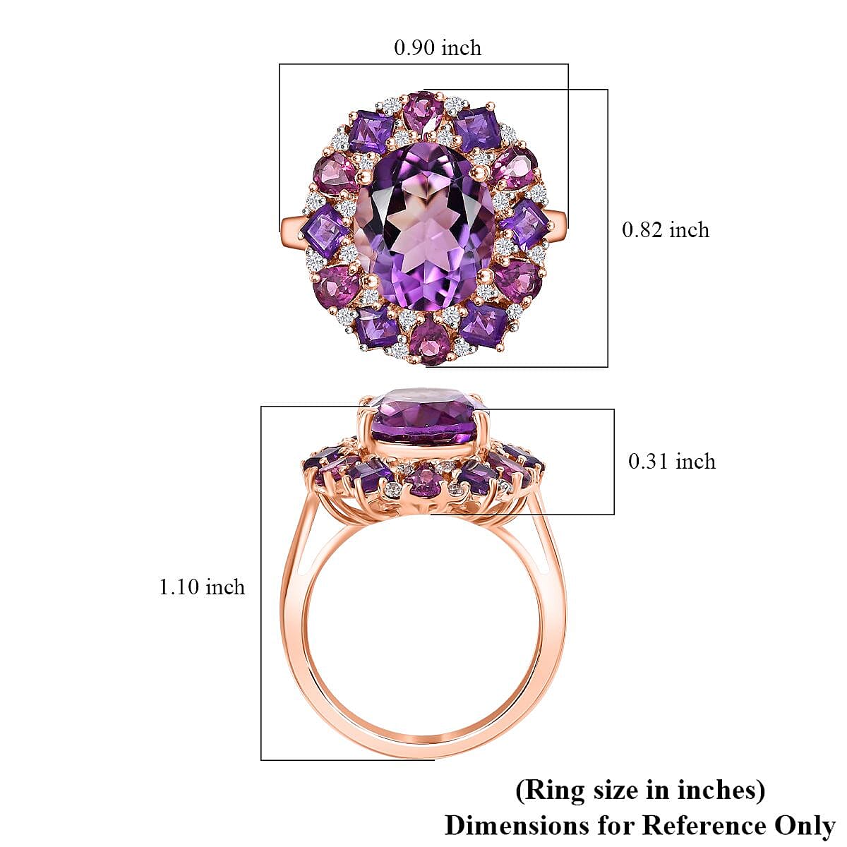 D'Joy AAA Rose De France Amethyst and Multi Gemstone 8.20 ctw Dahlia Flower Ring in 18K Vermeil Rose Gold Over Sterling Silver (Size 7.0) image number 5