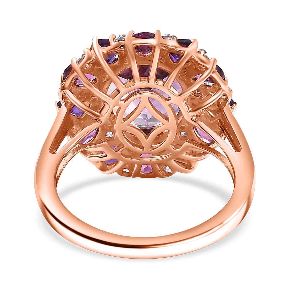 AAA Rose De France Amethyst and Multi Gemstone 8.20 ctw Dahlia Flower Ring in 18K Vermeil Rose Gold Over Sterling Silver (Size 8.0) image number 4
