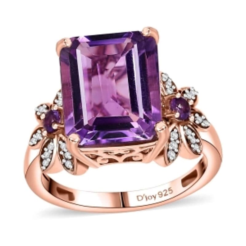 D'Joy AAA Rose De France Amethyst, Multi Gemstone Floral Ring in 18K Vermeil RG Over Sterling Silver (Size 10.0) 6.20 ctw