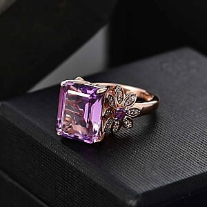 D'Joy AAA Rose De France Amethyst, Multi Gemstone Floral Ring in 18K Vermeil RG Over Sterling Silver (Size 10.0) 6.20 ctw