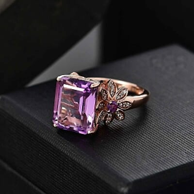 D'Joy AAA Rose De France Amethyst, Multi Gemstone Floral Ring in 18K Vermeil RG Over Sterling Silver (Size 10.0) 6.20 ctw