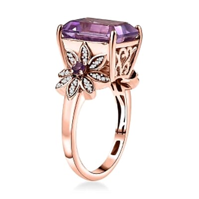 D'Joy AAA Rose De France Amethyst, Multi Gemstone Floral Ring in 18K Vermeil RG Over Sterling Silver (Size 10.0) 6.20 ctw