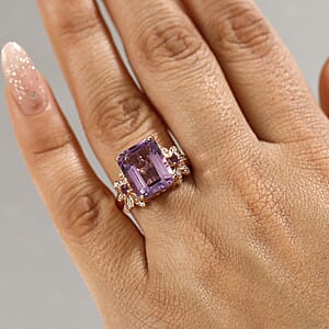 D'Joy AAA Rose De France Amethyst and Multi Gemstone 6.20 ctw Floral Ring in 18K Vermeil Rose Gold Over Sterling Silver (Size 7.0)
