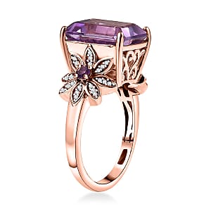 D'Joy AAA Rose De France Amethyst and Multi Gemstone 6.20 ctw Floral Ring in 18K Vermeil Rose Gold Over Sterling Silver (Size 7.0)