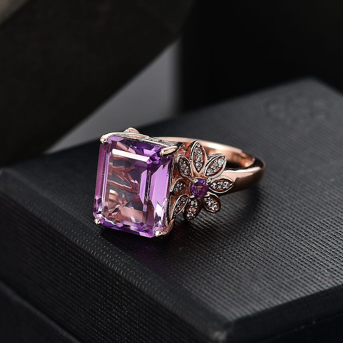 D'Joy AAA Rose De France Amethyst and Multi Gemstone 6.20 ctw Floral Ring in 18K Vermeil Rose Gold Over Sterling Silver (Size 8.0) image number 1