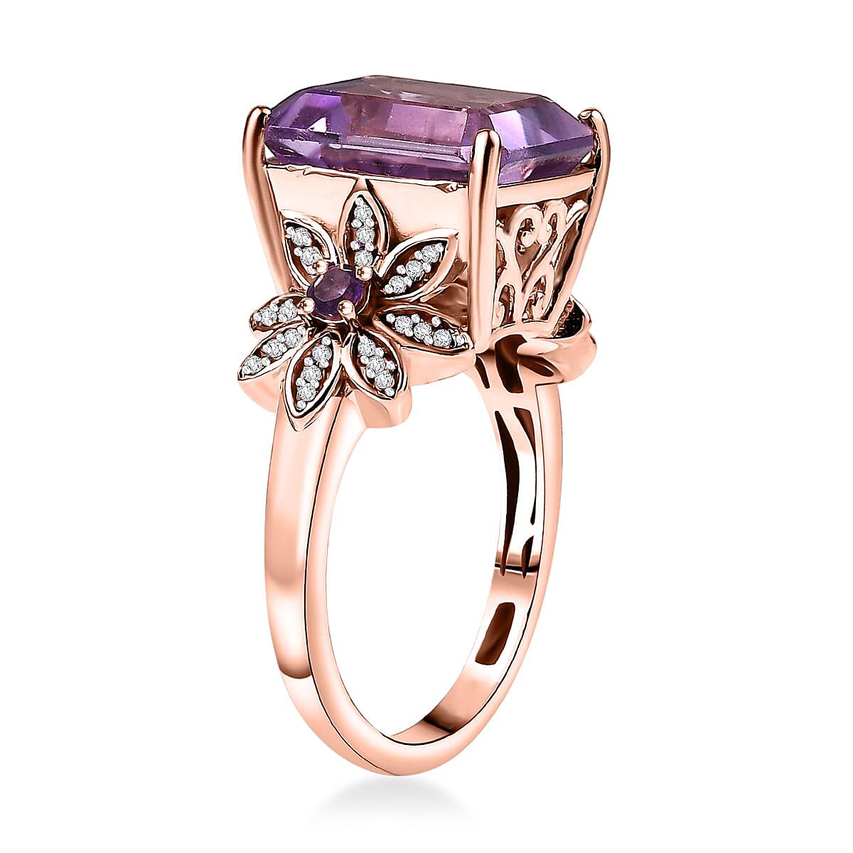 D'Joy AAA Rose De France Amethyst and Multi Gemstone 6.20 ctw Floral Ring in 18K Vermeil Rose Gold Over Sterling Silver (Size 8.0) image number 3
