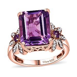 D'Joy AAA Rose De France Amethyst and Multi Gemstone 6.20 ctw Floral Ring in 18K Vermeil Rose Gold Over Sterling Silver (Size 9.0)