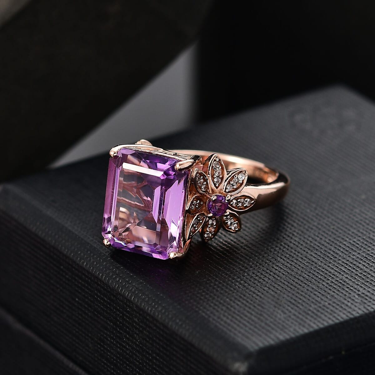 AAA Rose De France Amethyst and Multi Gemstone 6.20 ctw Floral Ring in 18K Vermeil Rose Gold Over Sterling Silver (Size 9.0) image number 1
