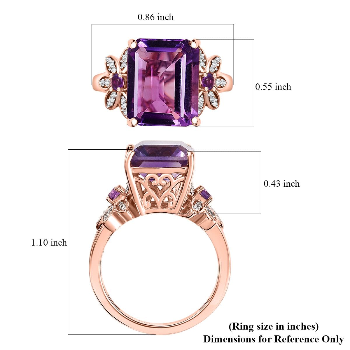 AAA Rose De France Amethyst and Multi Gemstone 6.20 ctw Floral Ring in 18K Vermeil Rose Gold Over Sterling Silver (Size 9.0) image number 5