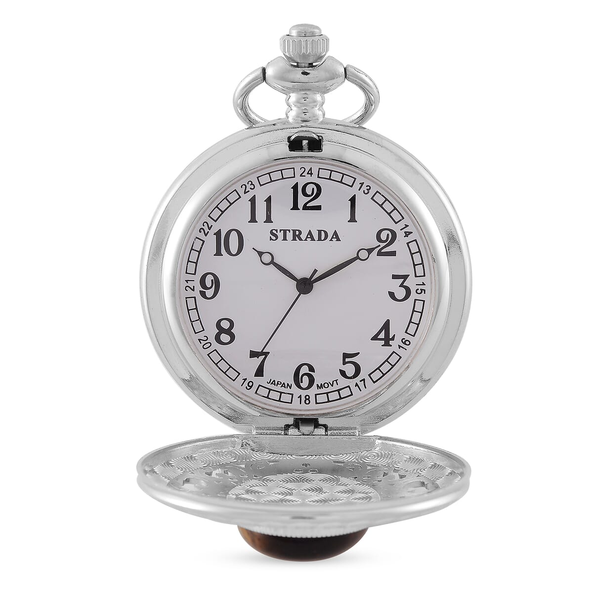 Strada Yellow Tigers Eye Japanese Movement Floral Pocket Watch With Chain 36 Inches image number 6
