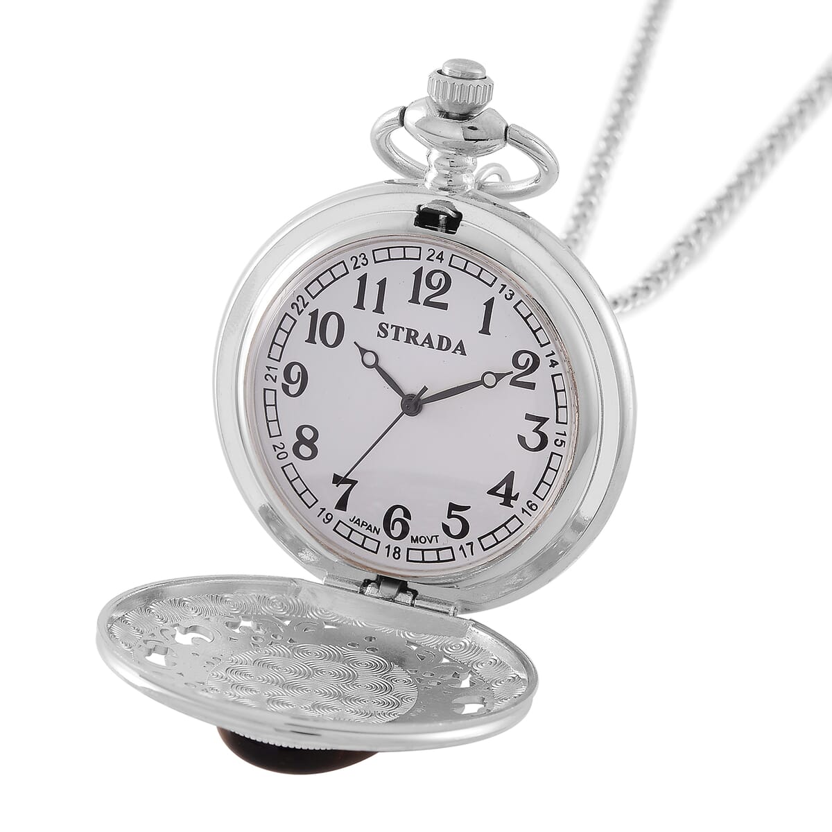 Strada Yellow Tigers Eye Japanese Movement Floral Pocket Watch With Chain 36 Inches image number 7