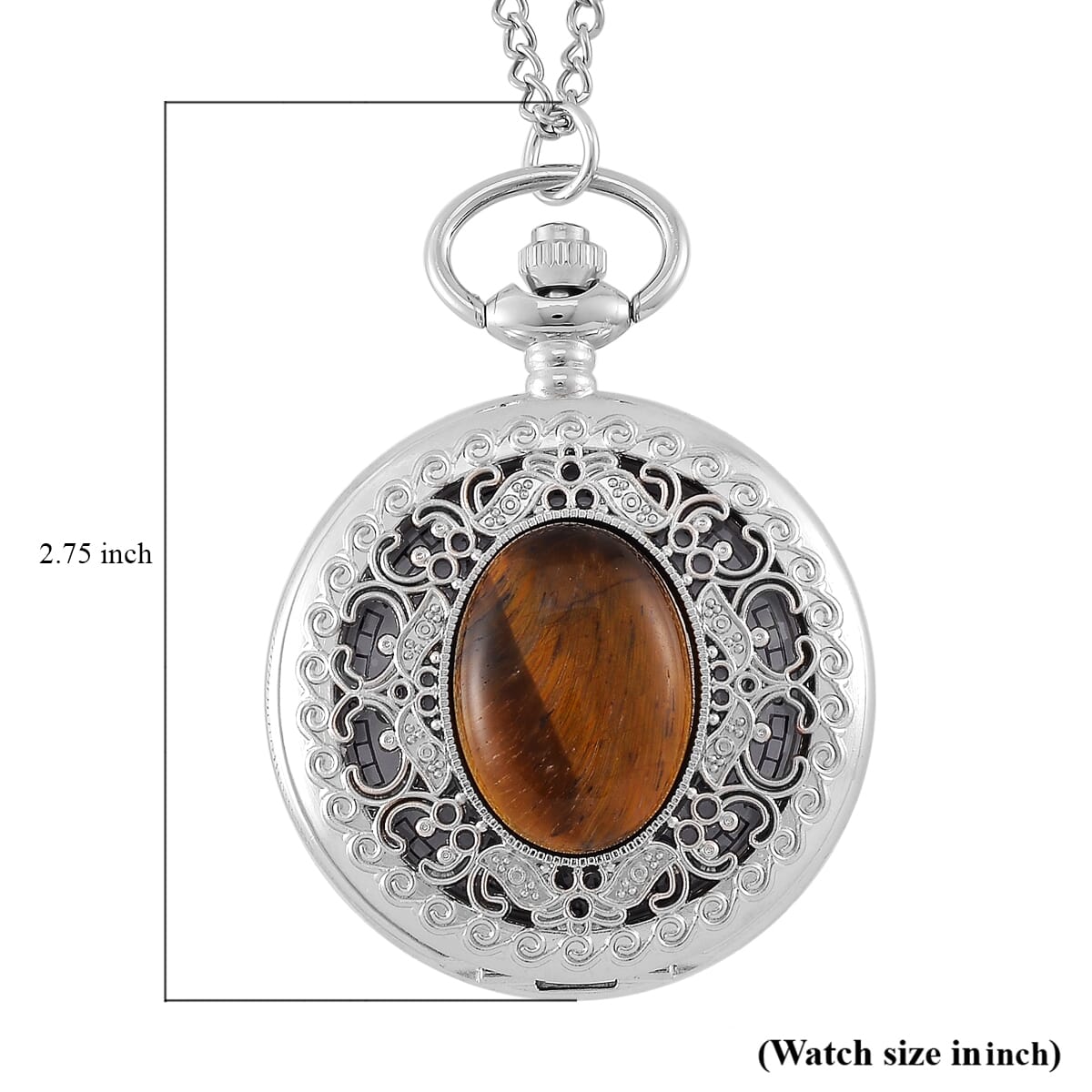 Strada Yellow Tigers Eye Japanese Movement Floral Pocket Watch With Chain 36 Inches image number 8