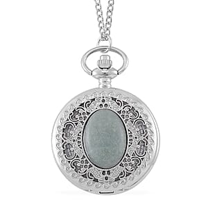 Strada Amazonite Japanese Movement Floral Pocket Watch With Chain 36 Inches