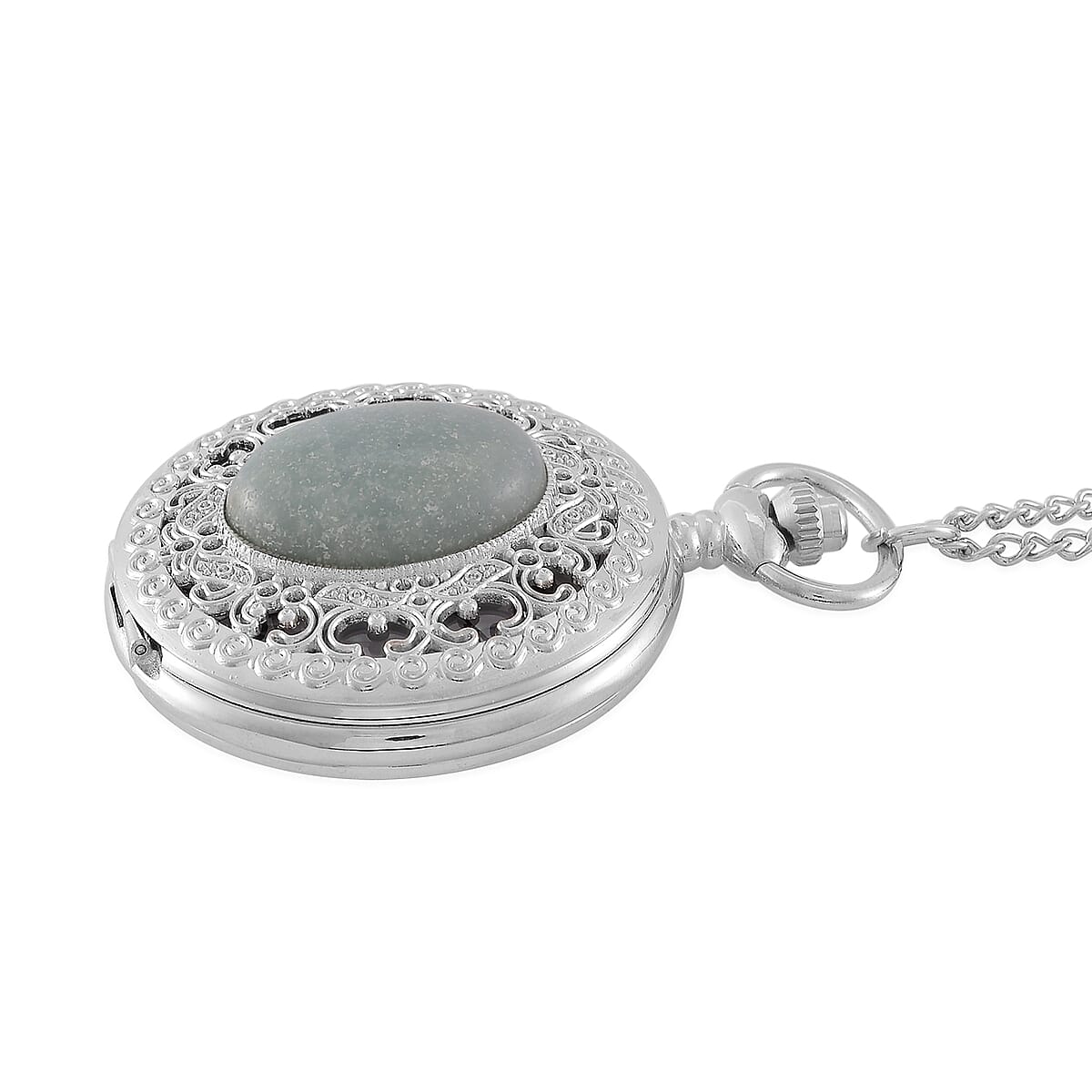 Strada Amazonite Japanese Movement Floral Pocket Watch With Chain 36 Inches image number 3