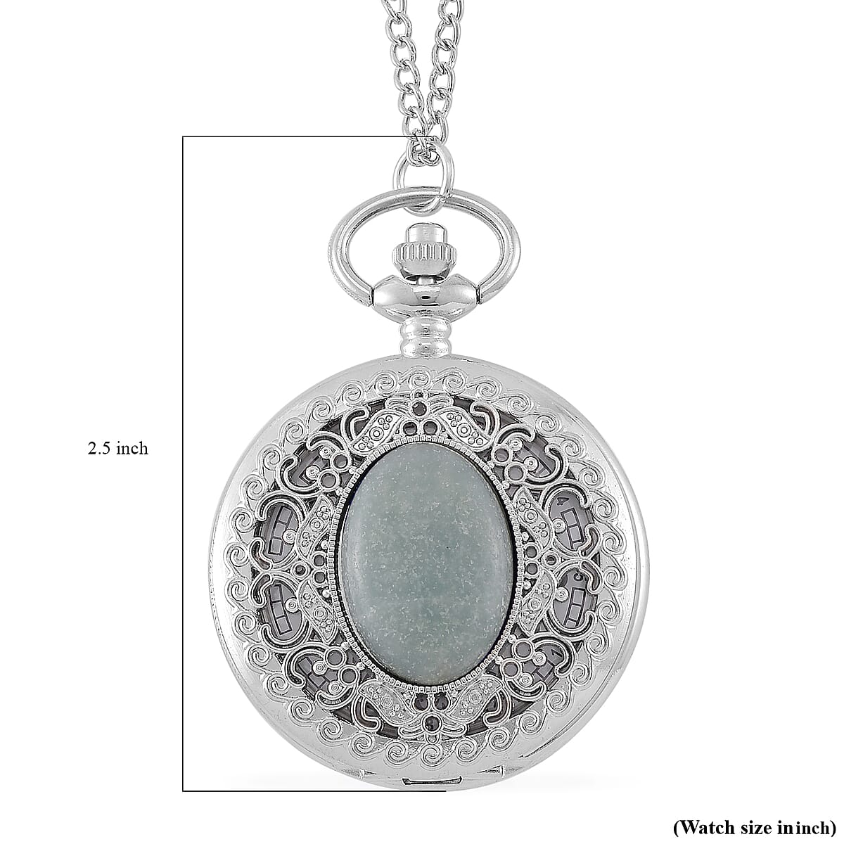 Strada Amazonite Japanese Movement Floral Pocket Watch With Chain 36 Inches image number 8