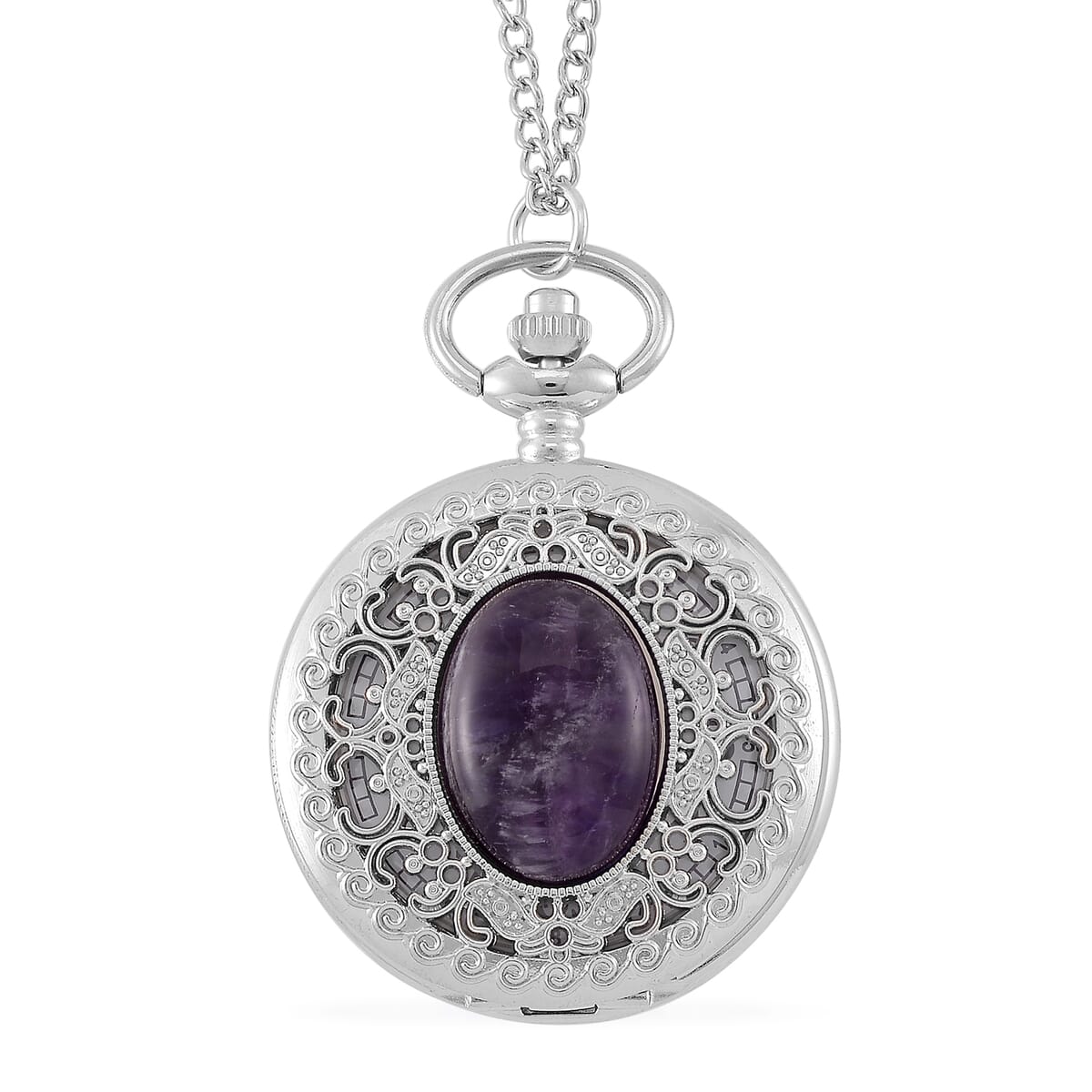 Strada African Ameythys Japanese Movement Floral Pocket Watch With Chain 36 Inches image number 0