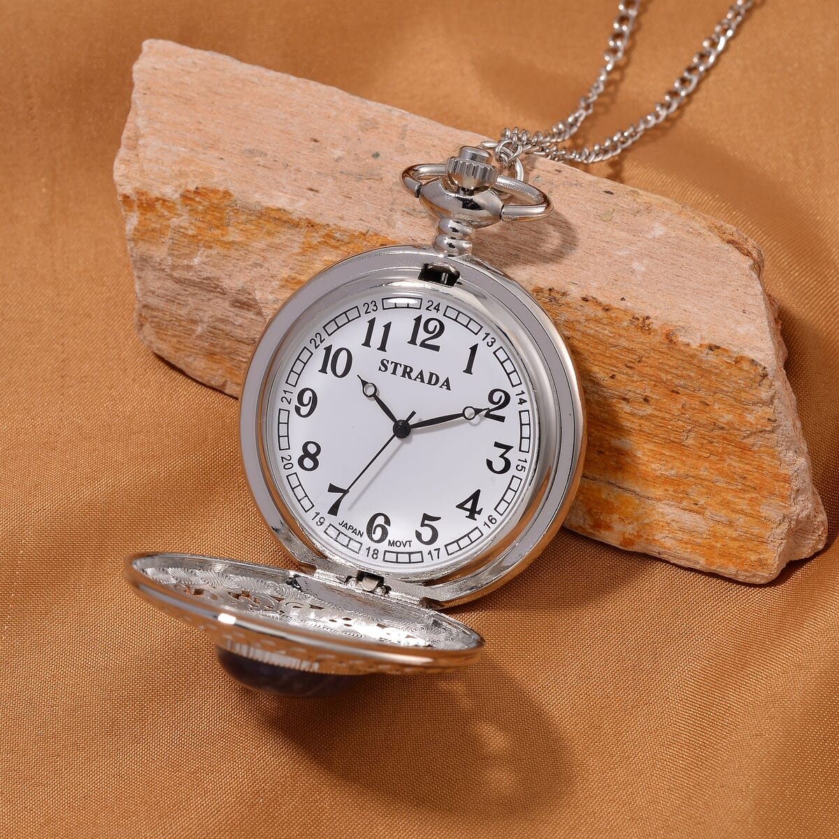 Strada African Ameythys Japanese Movement Floral Pocket Watch With Chain 36 Inches image number 2