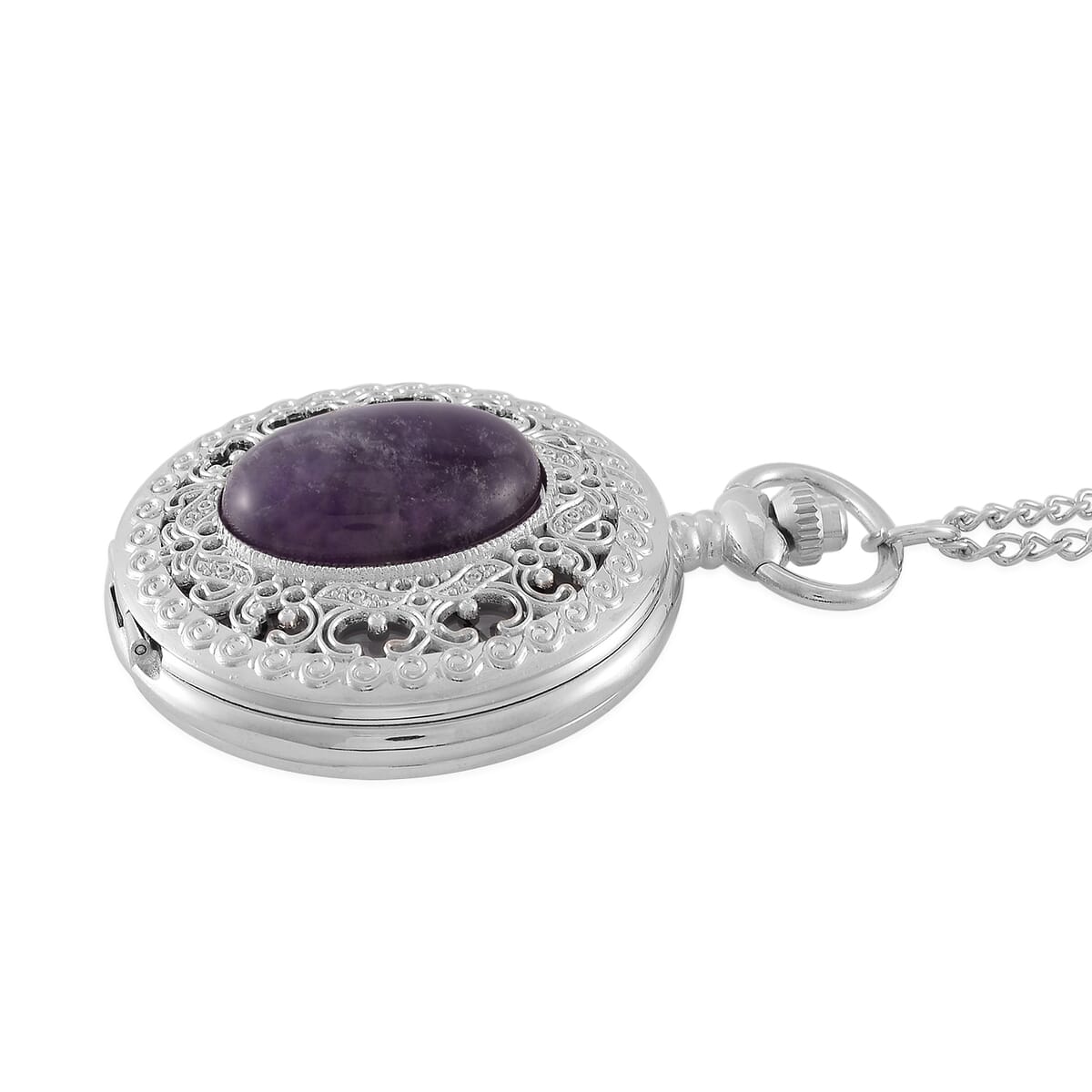Strada African Ameythys Japanese Movement Floral Pocket Watch With Chain 36 Inches image number 3