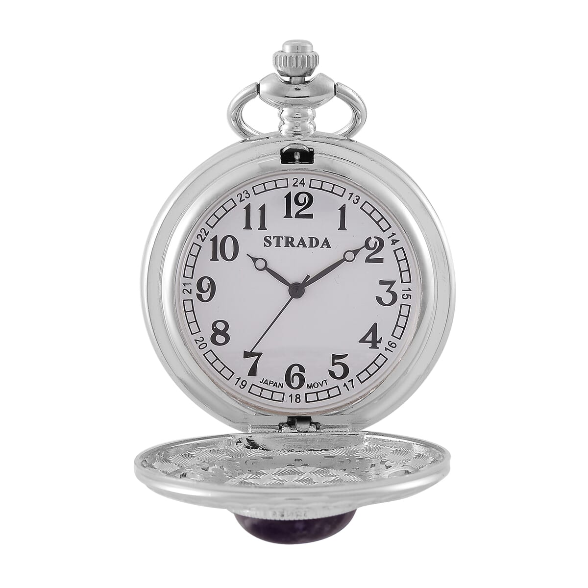 Strada African Ameythys Japanese Movement Floral Pocket Watch With Chain 36 Inches image number 6