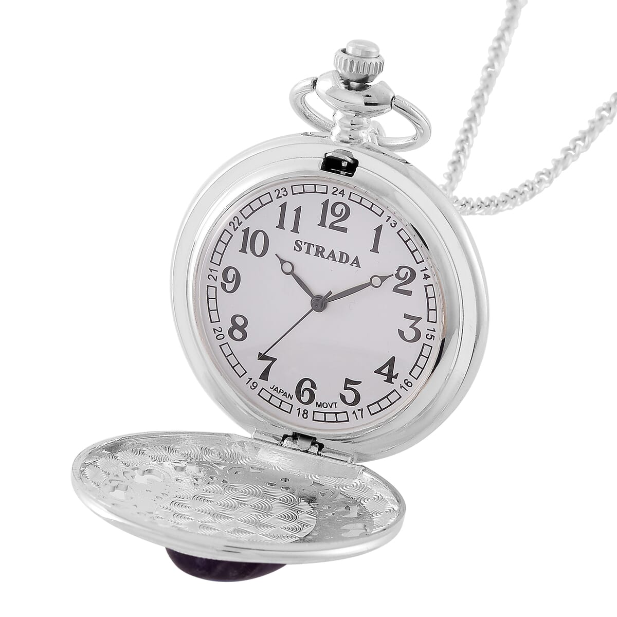 Strada African Ameythys Japanese Movement Floral Pocket Watch With Chain 36 Inches image number 7
