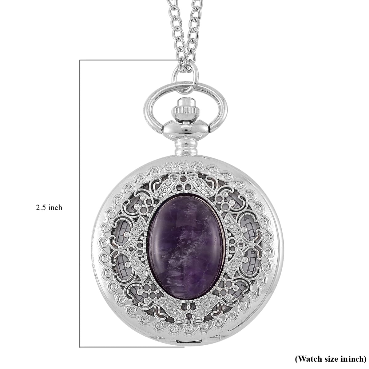 Strada African Ameythys Japanese Movement Floral Pocket Watch With Chain 36 Inches image number 8