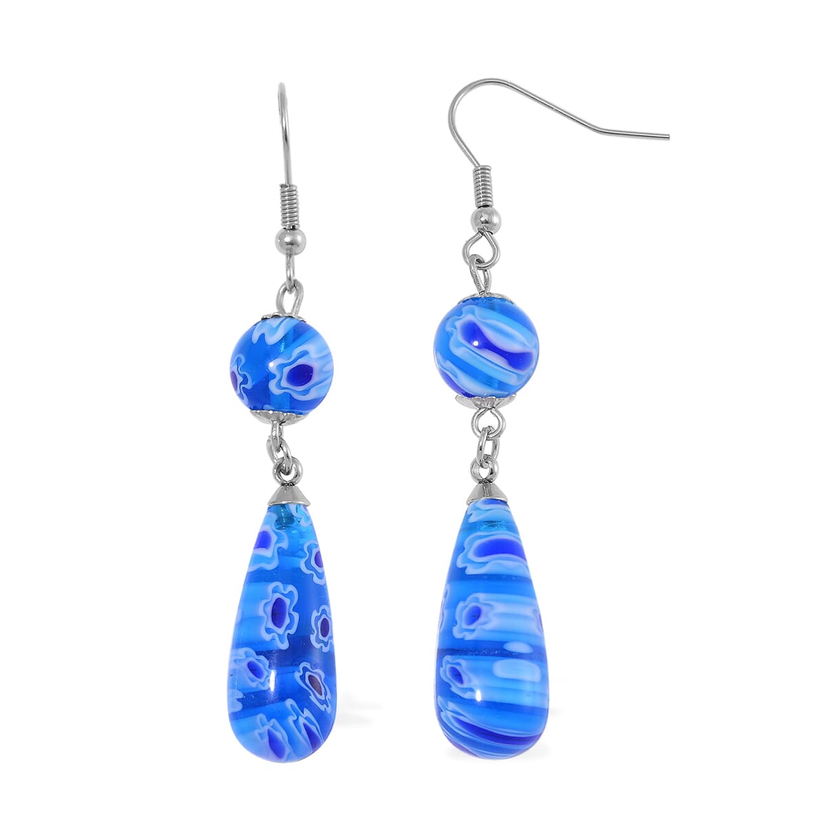 Value Buy Blue Murano Style Earrings in Stainless Steel image number 0