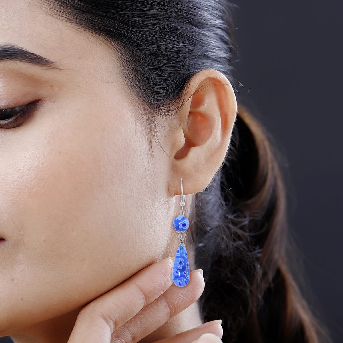 Value Buy Blue Murano Style Earrings in Stainless Steel image number 2