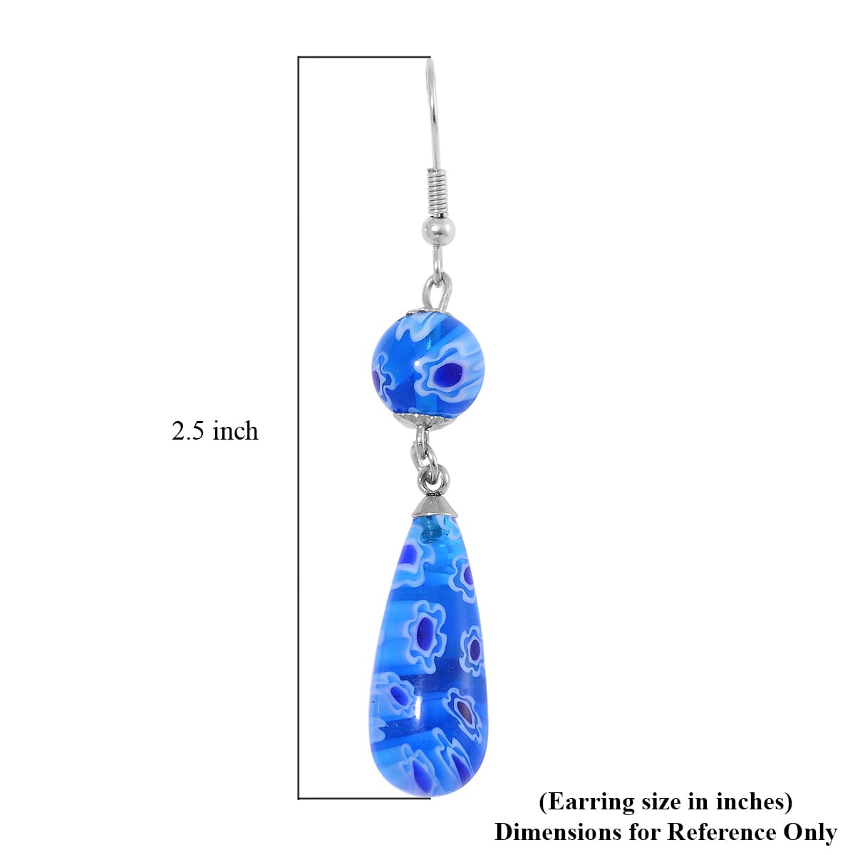 Value Buy Blue Murano Style Earrings in Stainless Steel image number 4